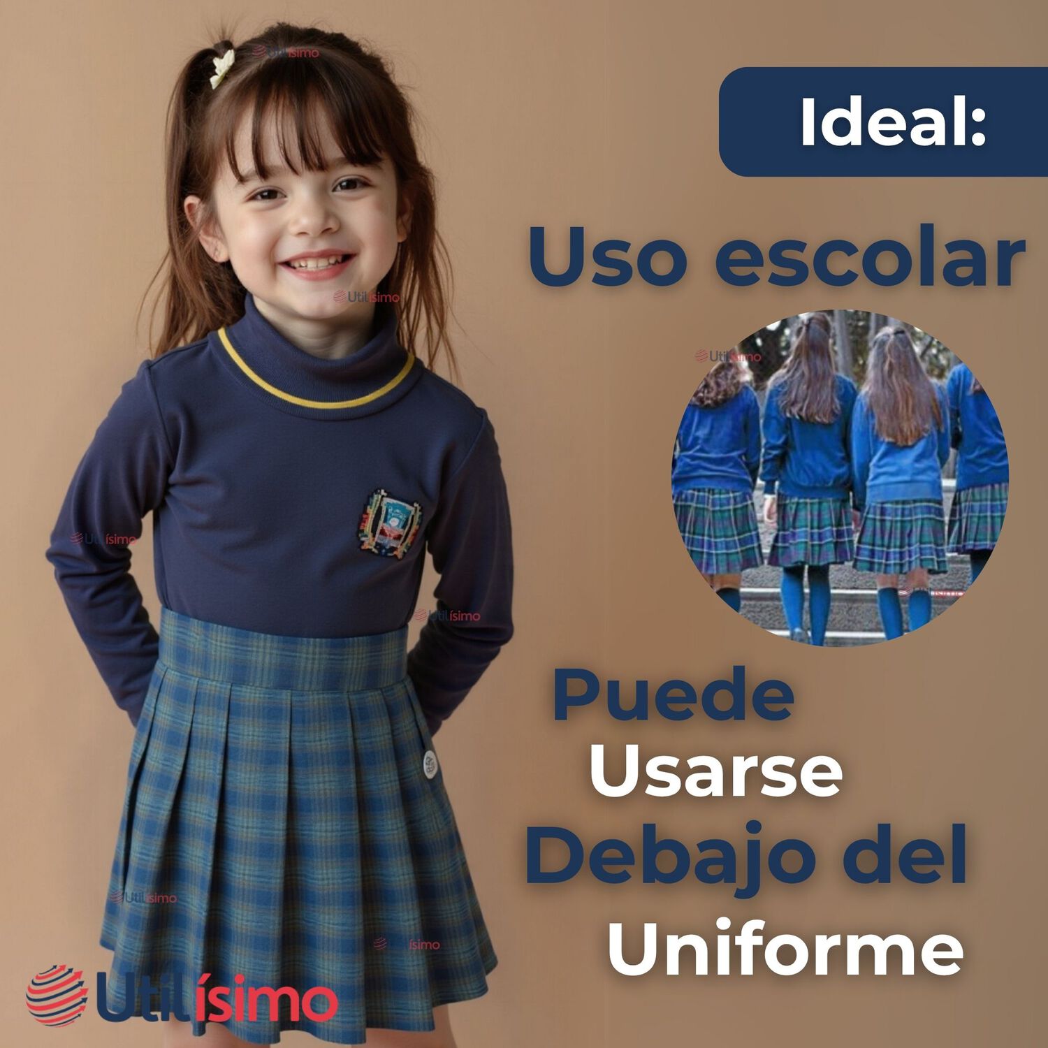 Pack 3 Primera Capa Escolar Bamb&uacute; Invierno Camiseta Ni&ntilde;a Cuello Beatle Polera image number 3.0