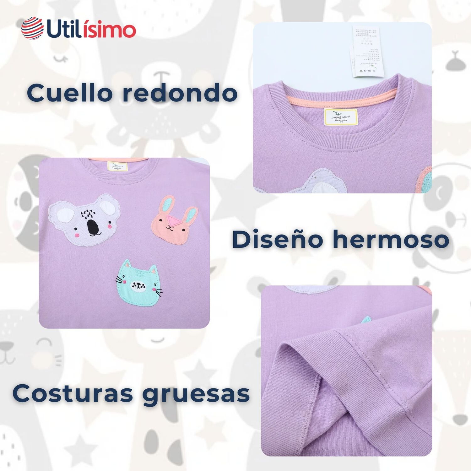 Poler&oacute;n Ni&ntilde;a Manga Larga 100% Algod&oacute;n Morado Animales image number 3.0