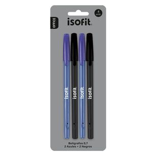 Pack X 4 Blister De 4 Bol&iacute;grafo 0,7mm 2 Azules Y 2 Negros Isofit