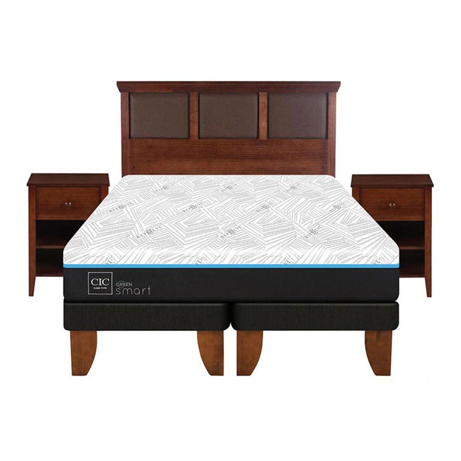 Cama Europea Cic Green Infinity / 2 Plazas / Base Dividida + Set De Maderas image number 0.0