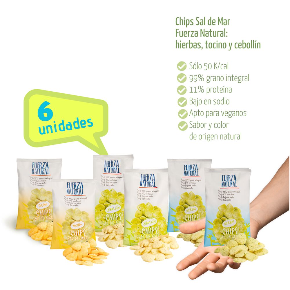 Pack 6 Chips Sal De Mar Fuerza Natural Hierbas Tocino Ceboll image number 0.0