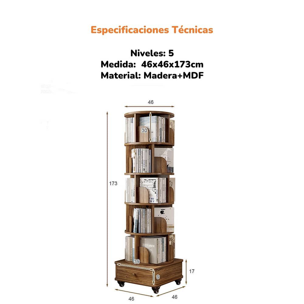 Biblioteca Giratoria 360 Librero Organizador Con Caj&oacute;n 173cm image number 1.0