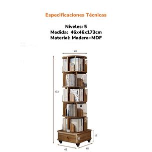 Biblioteca Giratoria 360 Librero Organizador Con Caj&oacute;n 173cm