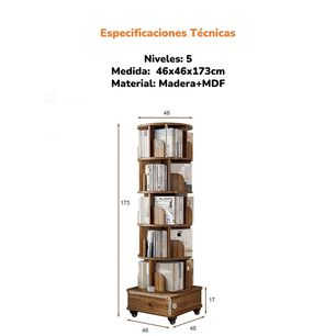 Biblioteca Giratoria 360 Librero Organizador Con Caj&oacute;n 173cm