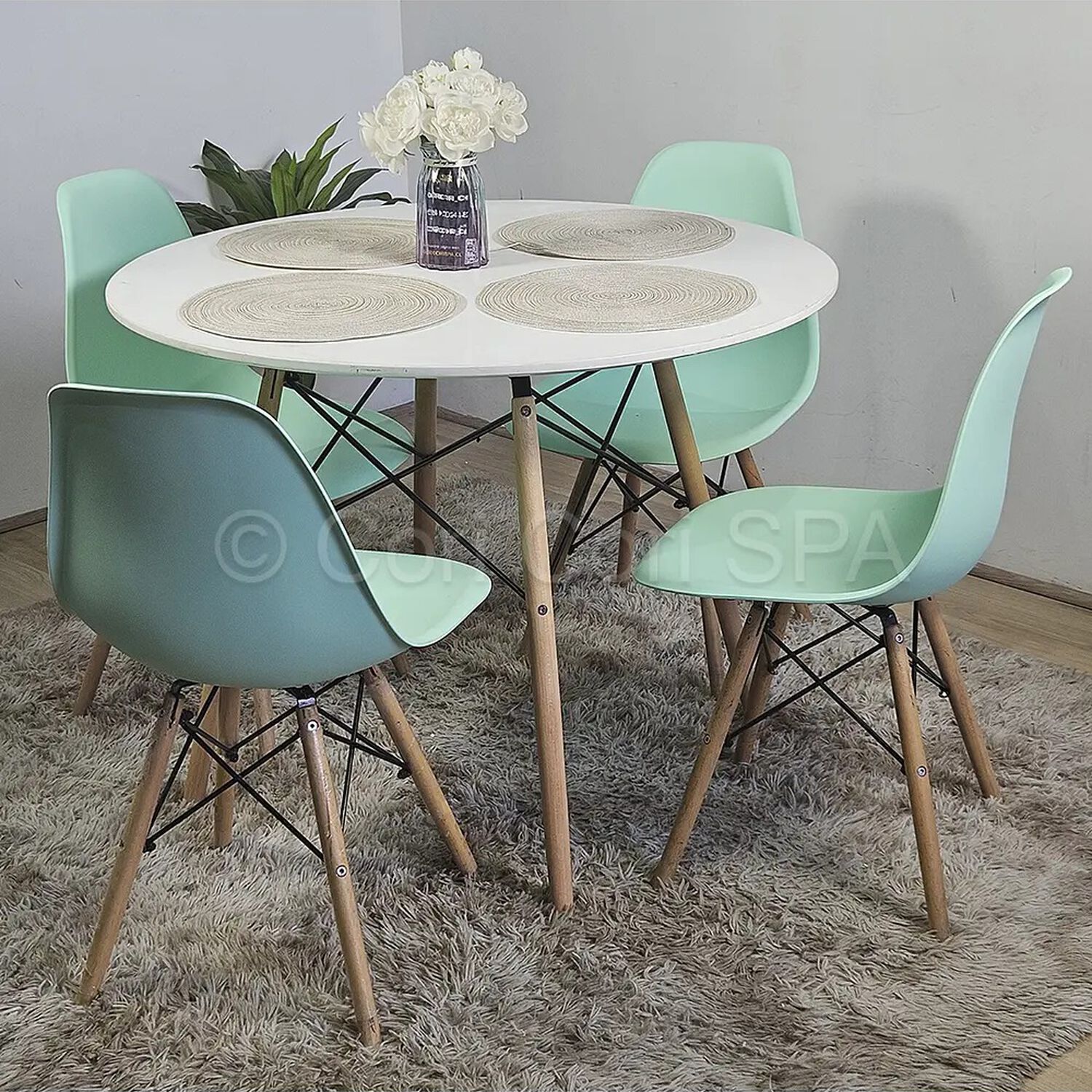 Juego De Comedor Mesa Eames Blanca 100cms + 4 Sillas Eames Menta image number 0.0