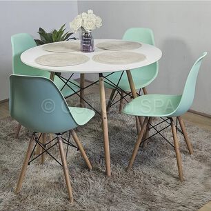 Juego De Comedor Mesa Eames Blanca 100cms + 4 Sillas Eames Menta