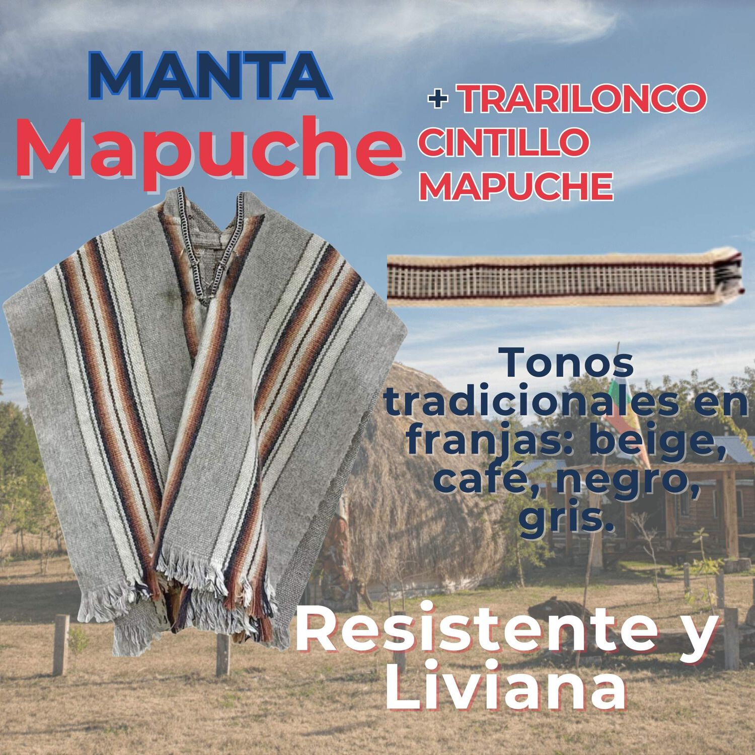 Set Poncho Mapuche +trarilonco Fiestas Patrias Manta Cintillo image number 1.0