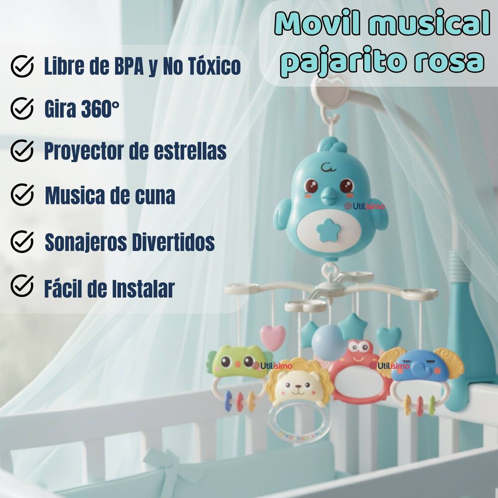 M&oacute;vil Giratorio Musical Proyector Beb&eacute; Ni&ntilde;o Azul image number 1.0