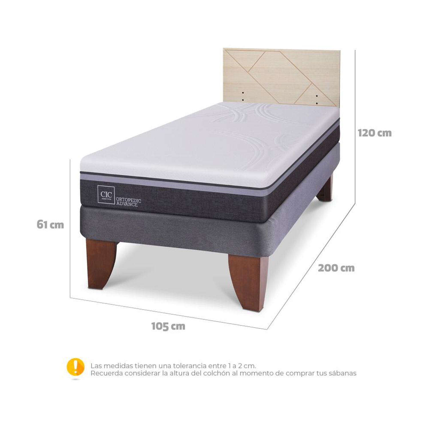 Cama Europea Cic Ortopedic Advance / 1.5 Plazas / Base Normal + Respaldo image number 5.0