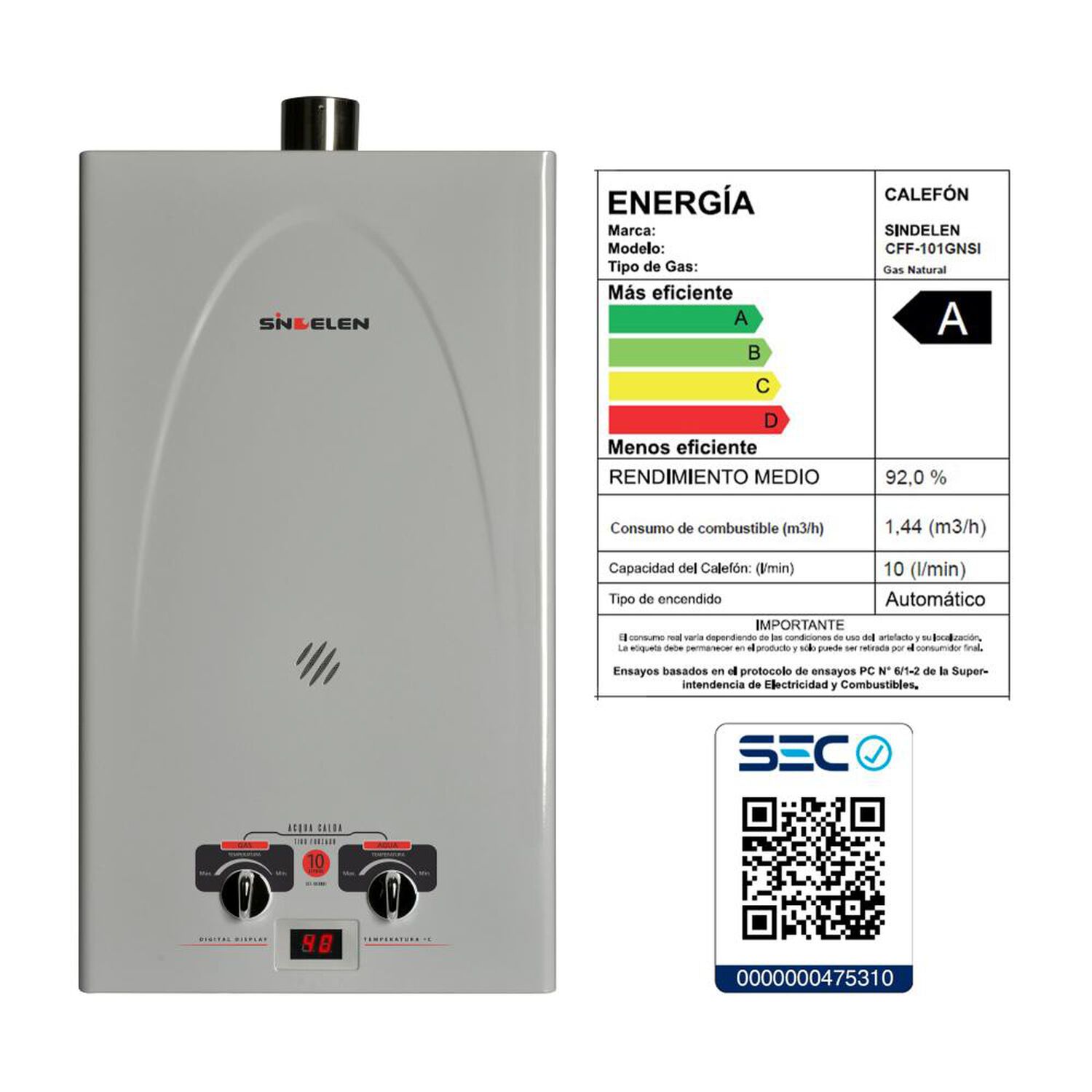 Calefont Sindelen CFF-101GNSI / Tiro Forzado / Gas Natural  / 10 Litros image number 3.0