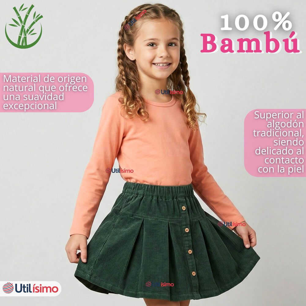 Pack 6 Camisetas Poleras Bamb&uacute; Cuello Redondo Primera Capa Manga Larga Colores Surtido Ni&ntilde;a image number 3.0