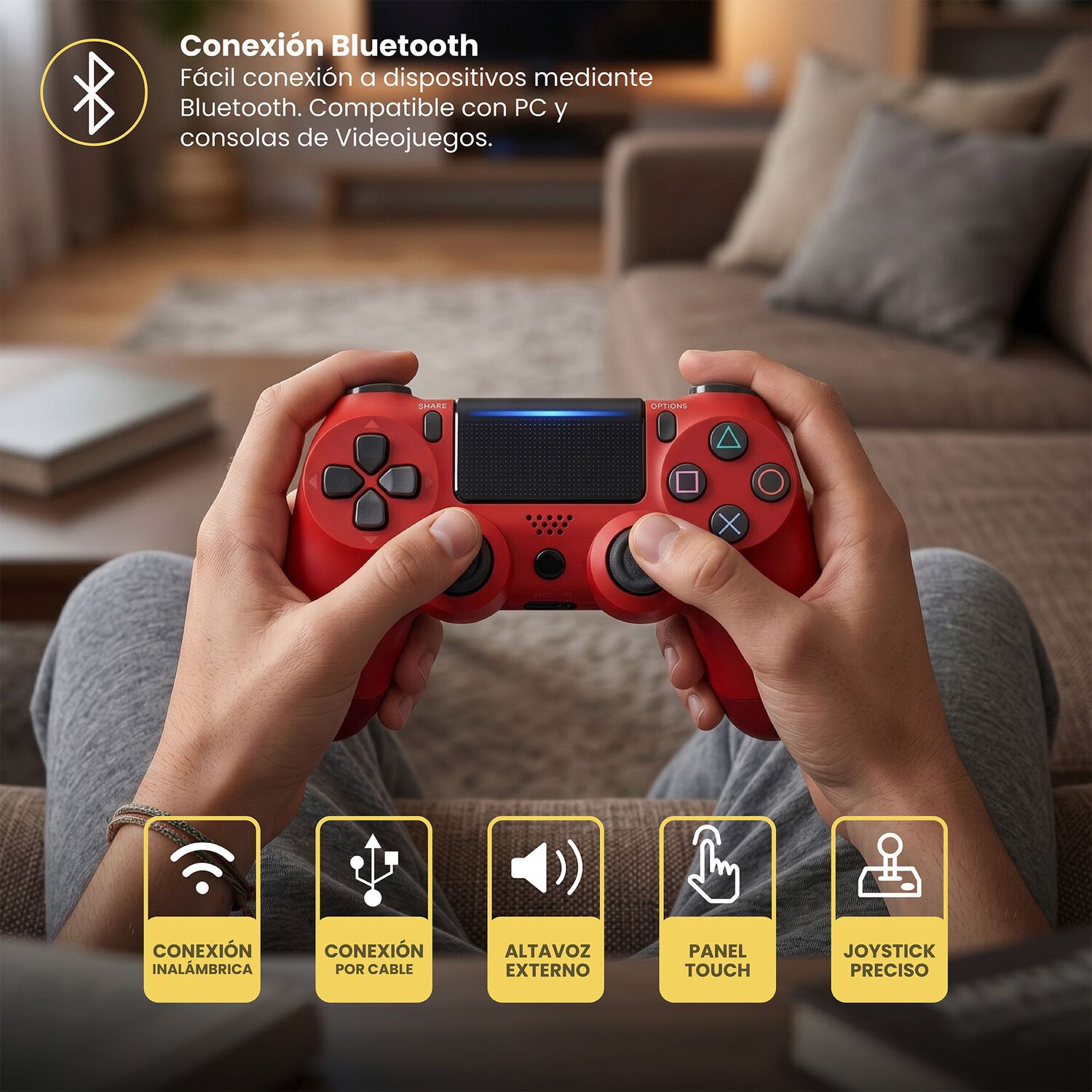 Control Joystick Inal&aacute;mbrico Doble Shock P4 Rojo Levo image number 2.0