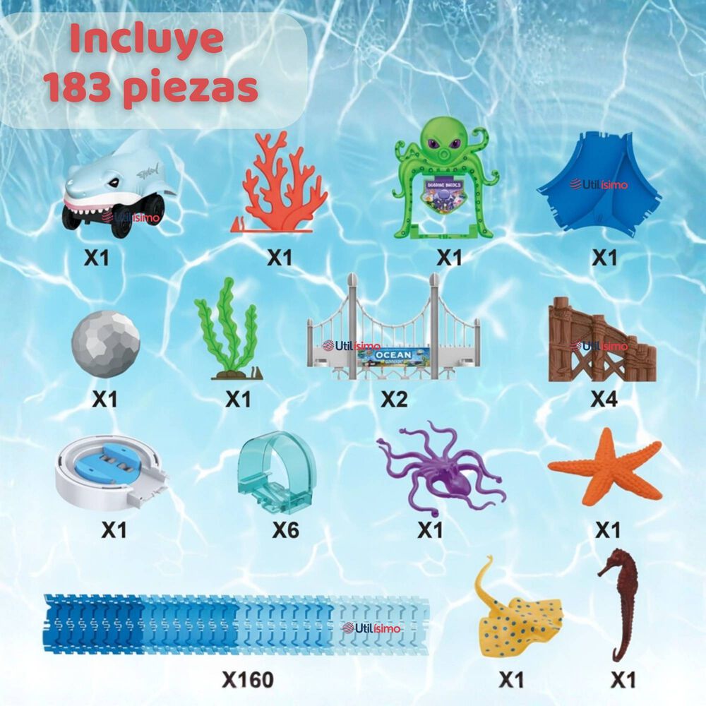 Pista Carreras De Auto Ni&ntilde;o Juguete Flexible Acu&aacute;tico 183 Piezas image number 4.0