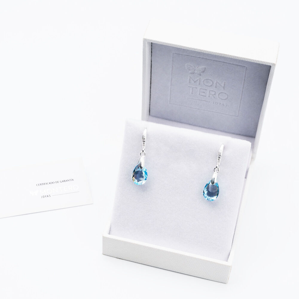 Aros Gota De Luz Plata Italiana 925 Y Cristal Genuino Aquamarine image number 2.0