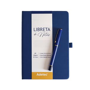 Caja Regalo Libreta Cocida A5 Azul Oscuro C/lapiz - Adetec