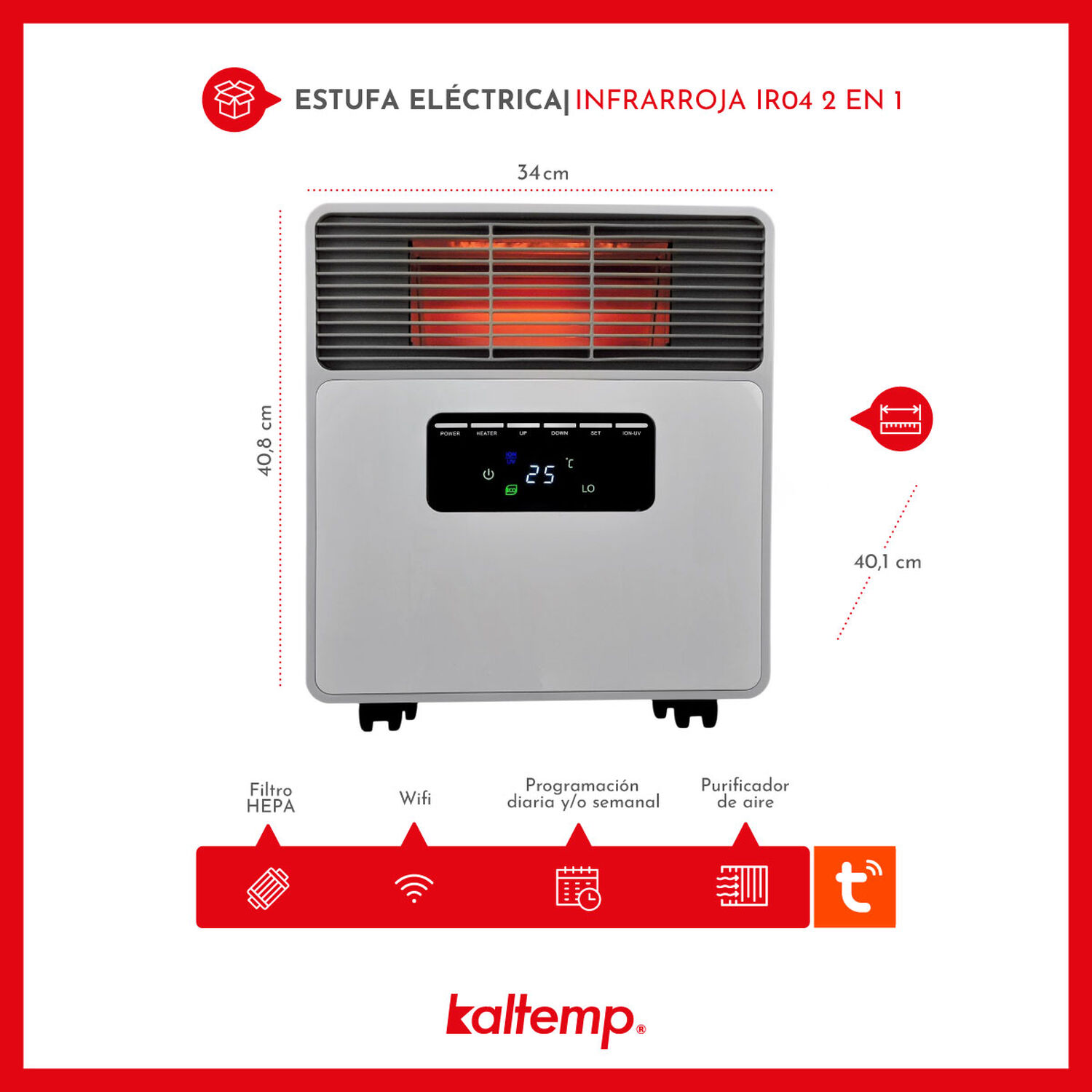 Estufa El&eacute;ctrica Infrarroja Kaltemp Ir04 2 En 1 Wifi image number 1.0
