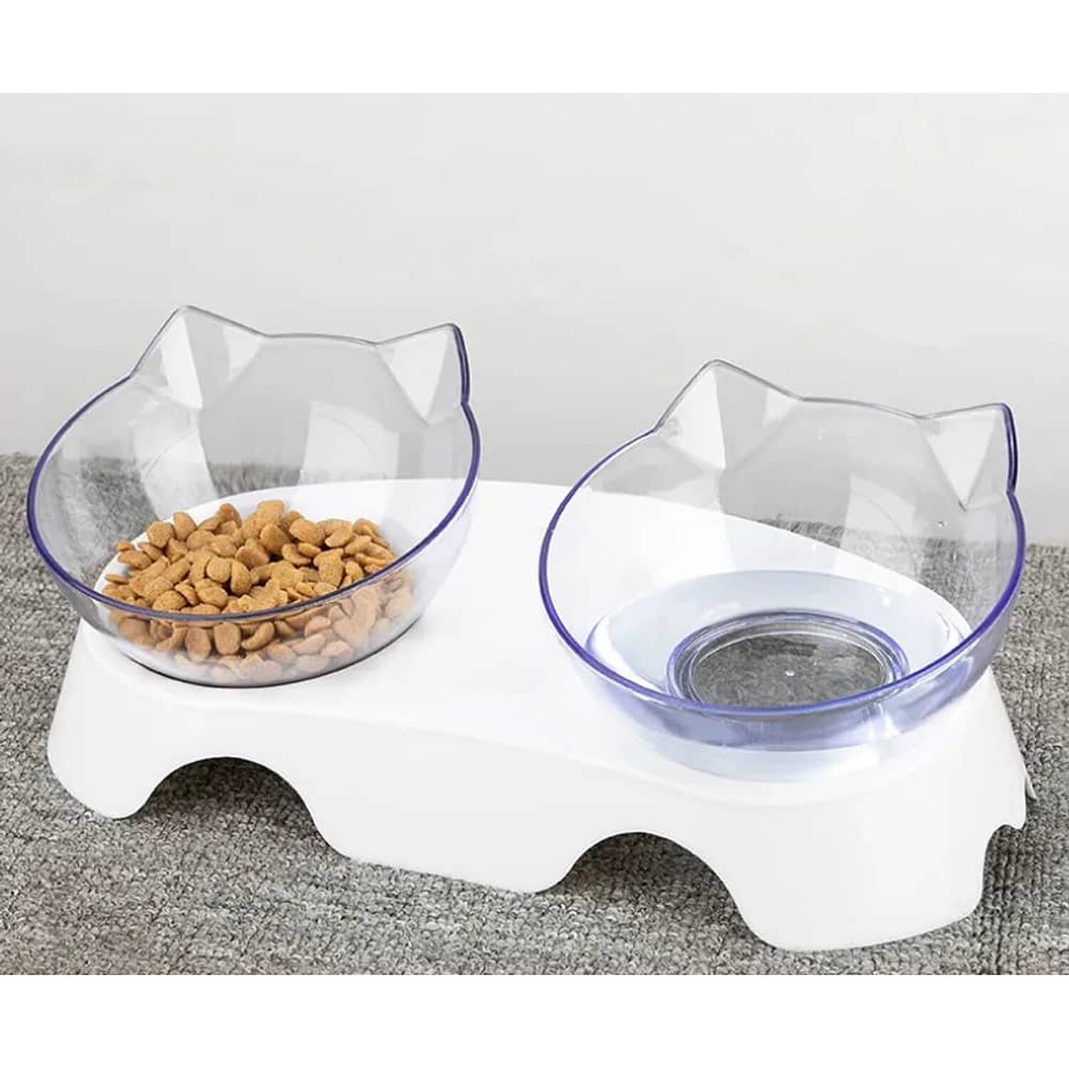 Plato Doble Para Mascotas Comedero Doble Gatos Dispensador Alimentos Agua image number 0.0