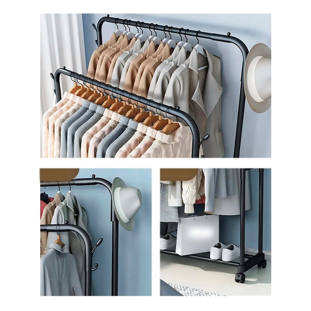 Perchero Rack Rodante Colgar Ropa 2 Niveles Negro image number 3.0