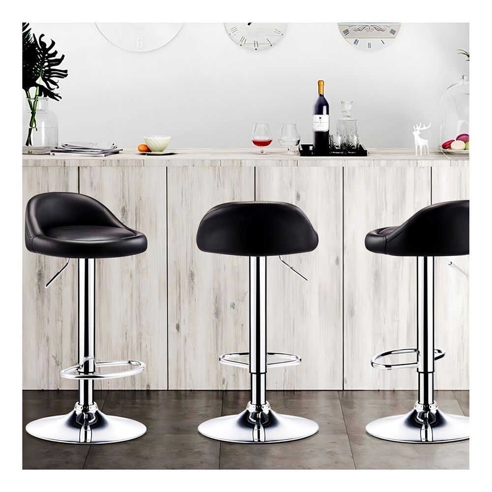 Silla Bar Taburete Altura Regulable Ecocuero Negro Cromado image number 2.0