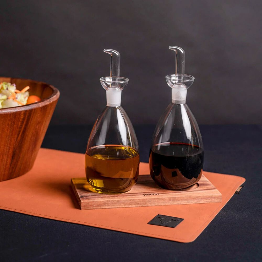 Set 2 Alcuza Vidrio Con Base Madera Wayu image number 3.0