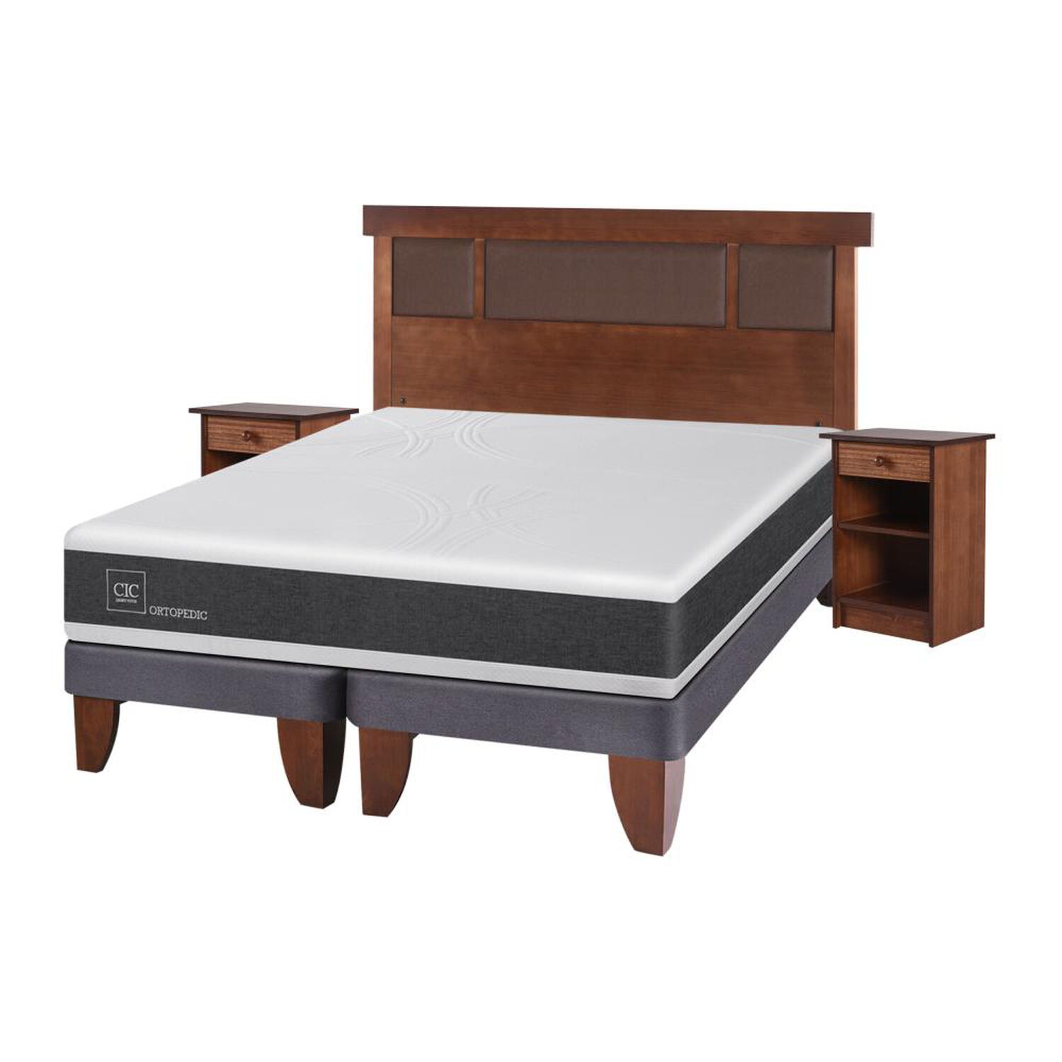 Cama Europea Cic Ortopedic / 2 Plazas / Base Dividida + Set De Maderas image number 1.0