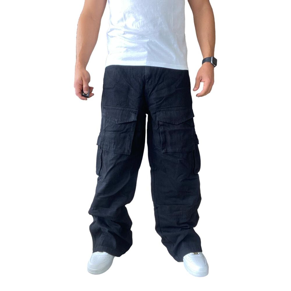 Jeans Diábolo Negro Cargo Ancho Wide Leg Hombre image number 1.0