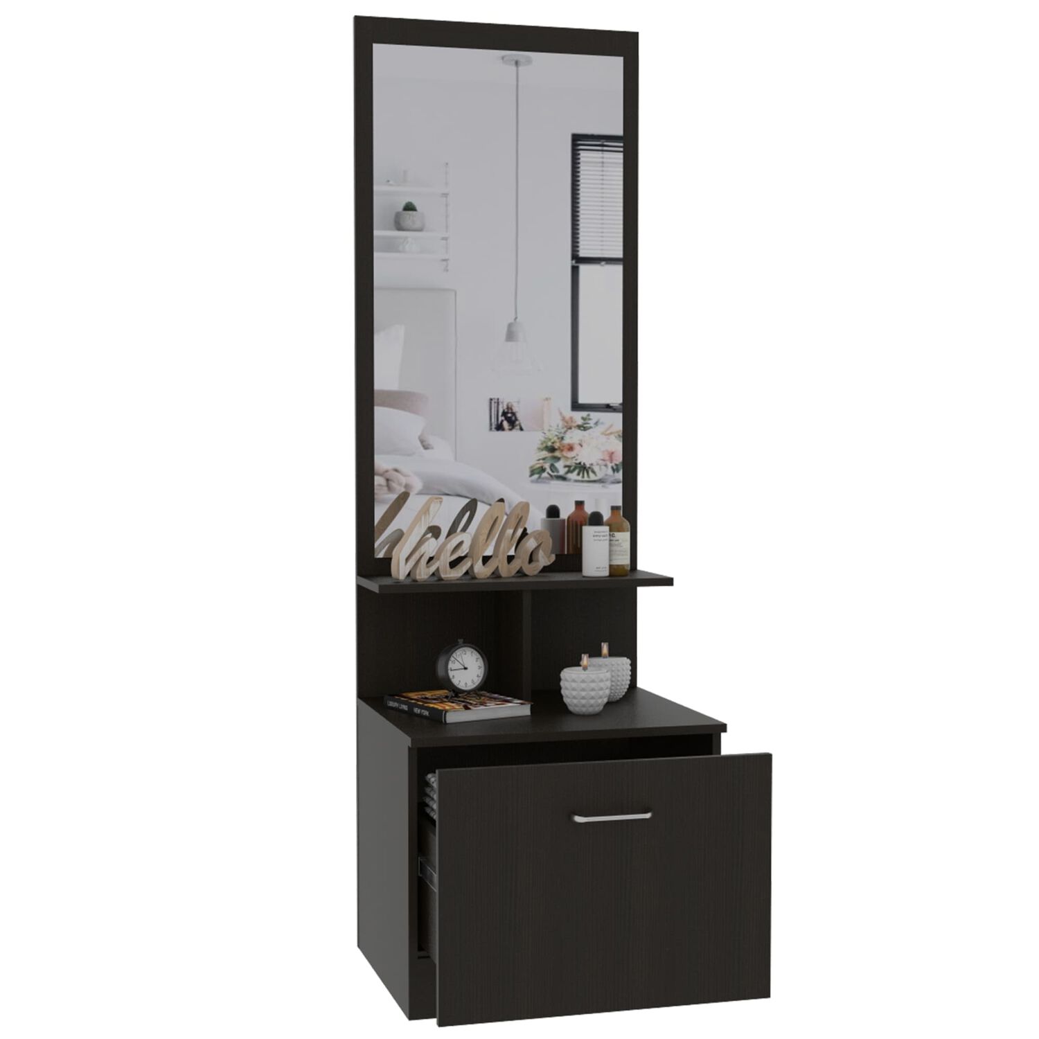 Velador Multifuncional Con Espejo 1 Caj&oacute;n Negro 170,7 Cm X 47,5 Cm X 54 Cm image number 2.0