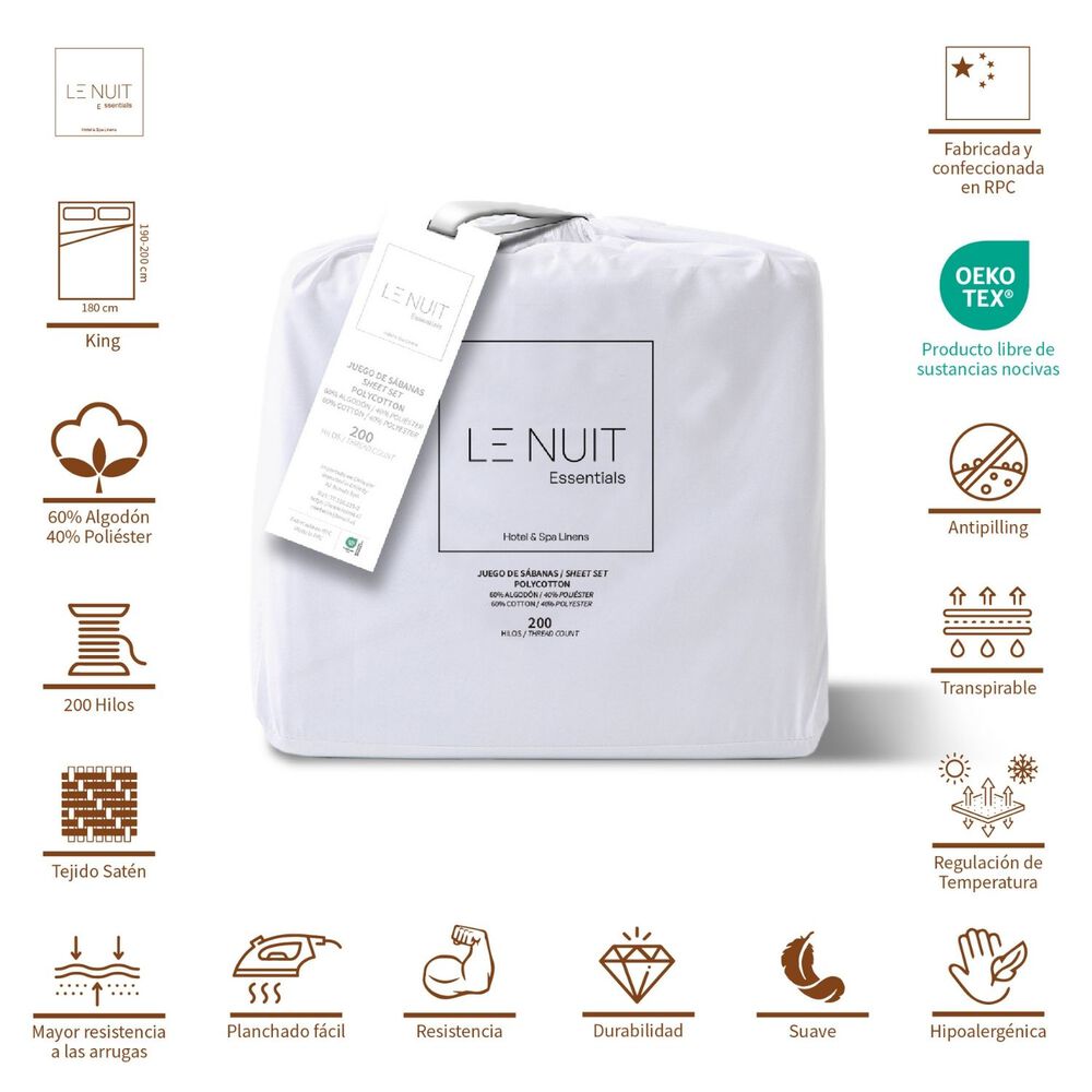 S&aacute;banas King Polycotton 200 Hilos Essentials Liso Blanco image number 1.0