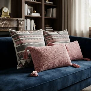 Set De 4 Cojines Decorativos Tribal Ros&eacute; Bordados Y Chenil