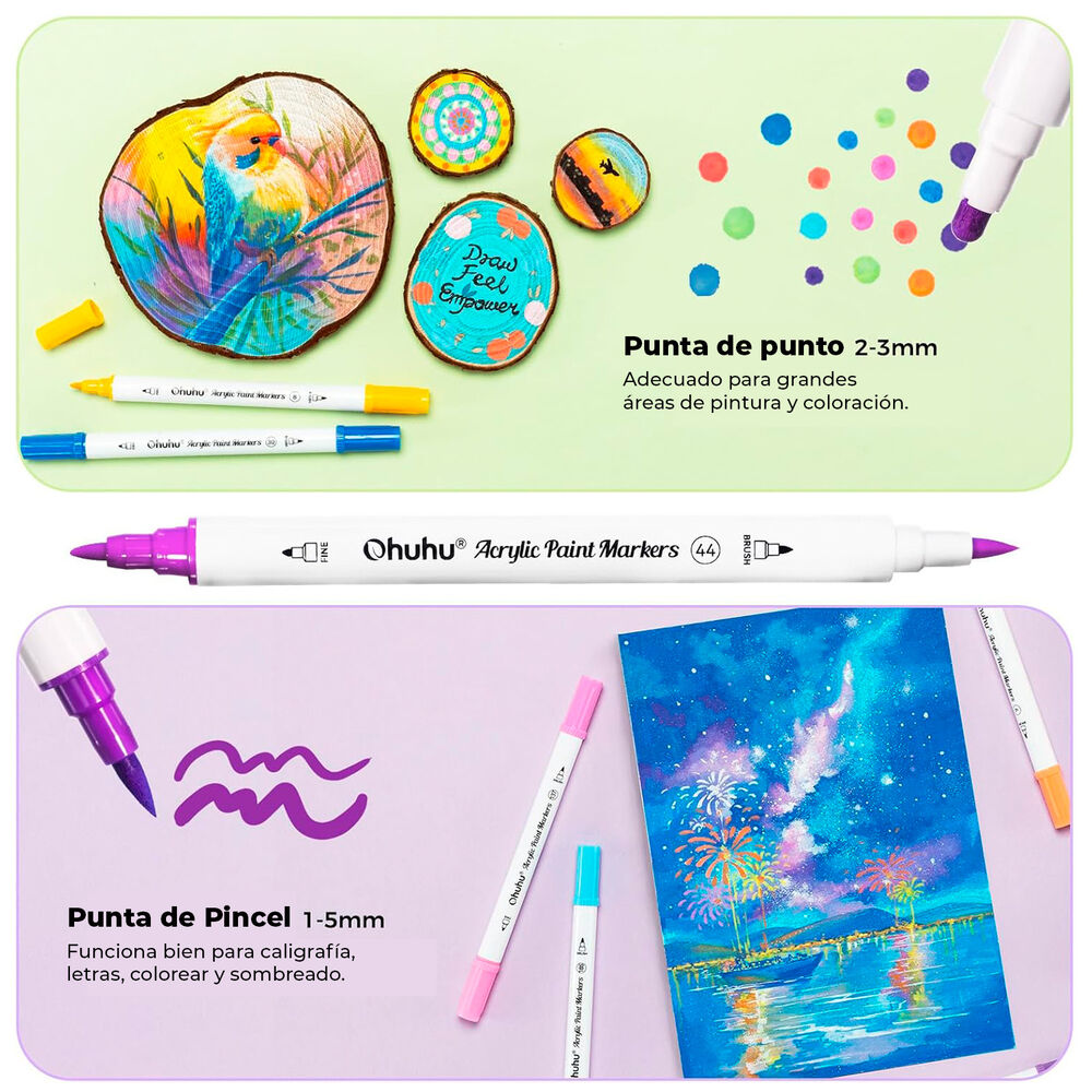 Ohuhu 36 Marcadores Acrílicos Doble Punta Pincel & Puntos image number 2.0
