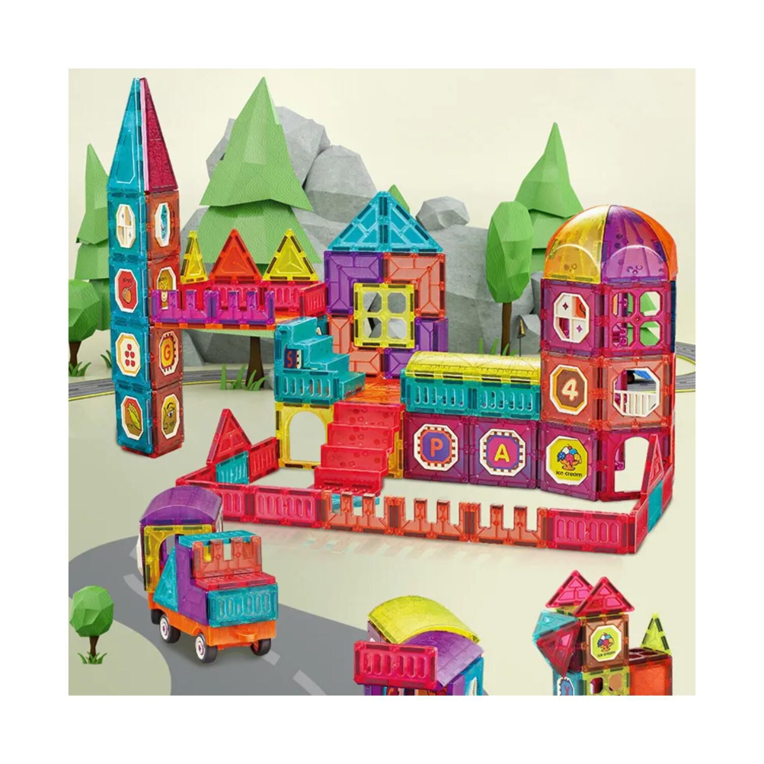 Juguete Construccion Castillo Bloques Magneticos 77 Piezas Colores image number 1.0