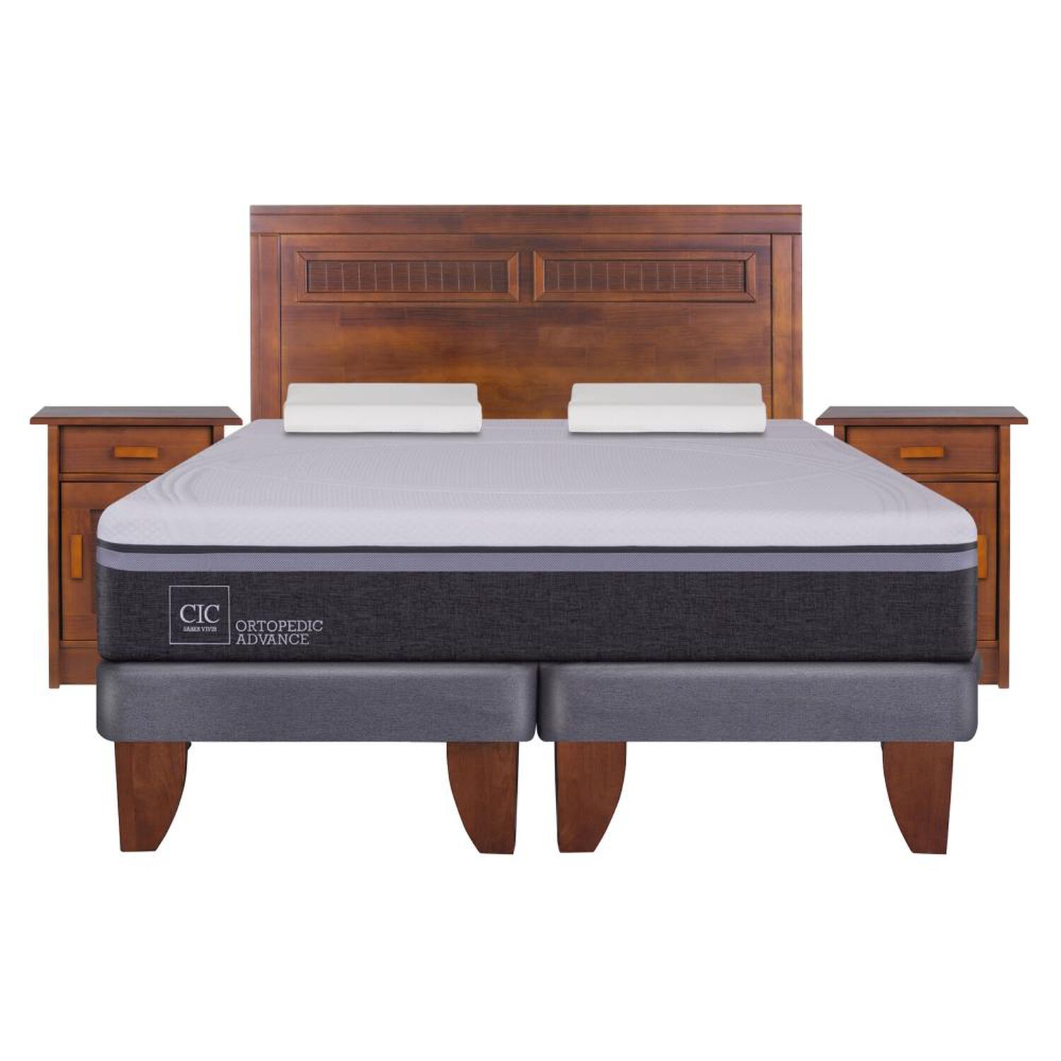 Cama Europea Cic Ortopedic Advance / 2 Plazas / Base Dividida + Set De Maderas + Almohada image number 0.0