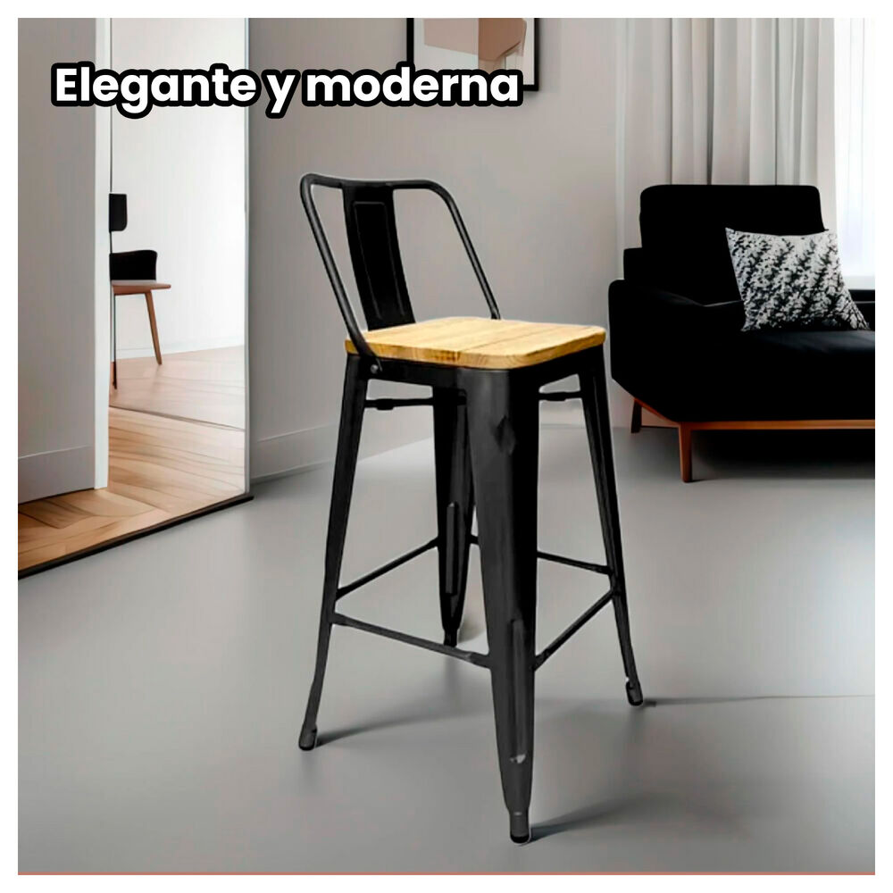 Taburete Metálico Con Asiento De Madera Ideal Para Barra image number 1.0
