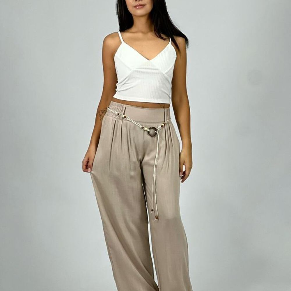 Pantal&oacute;n Lino Pretina Con Cintur&oacute;n Beige Enigm&aacute;tica Boutique image number 1.0