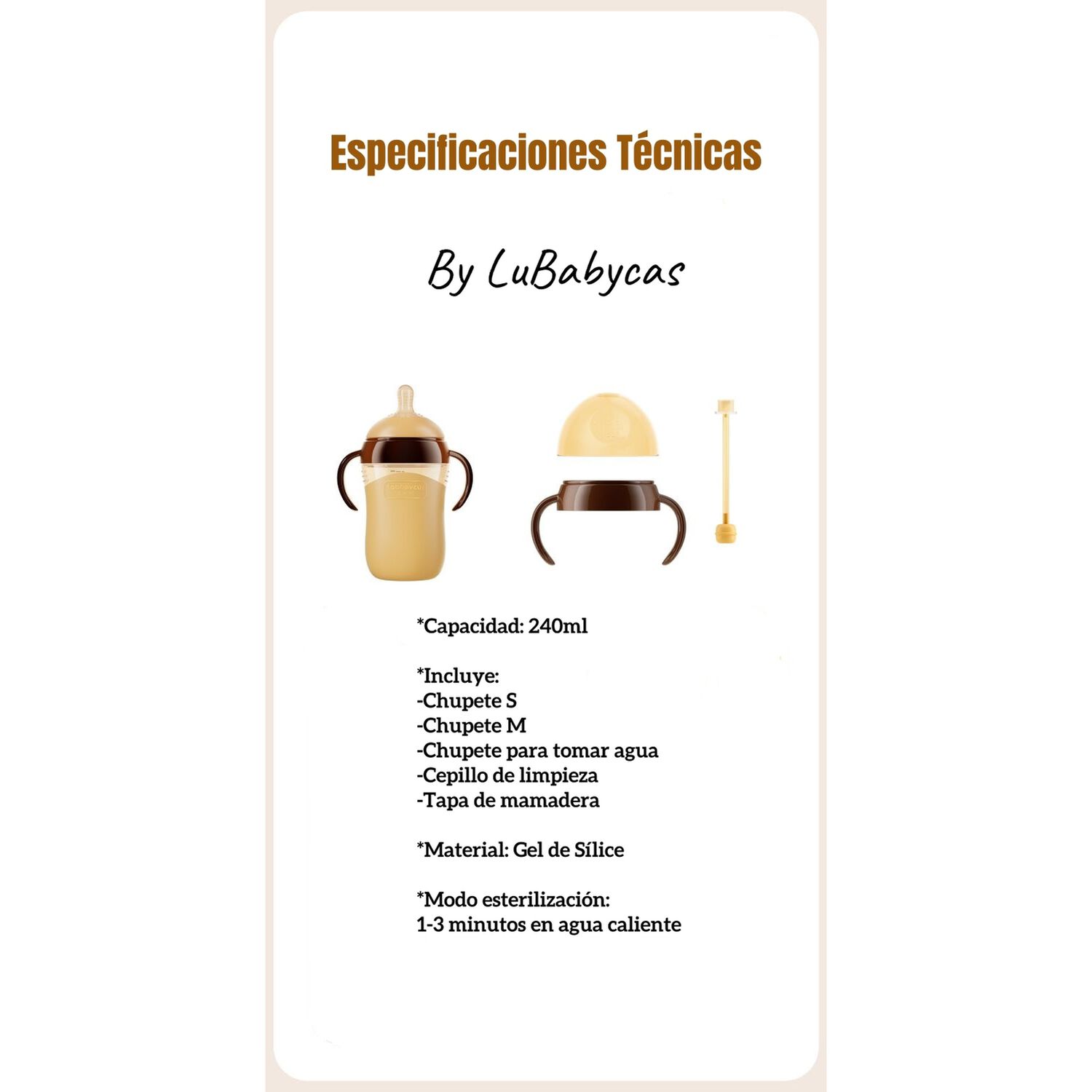 Mamadera 240ml Con Chupetes Y Cepillo De Limpieza Lubabycas image number 7.0