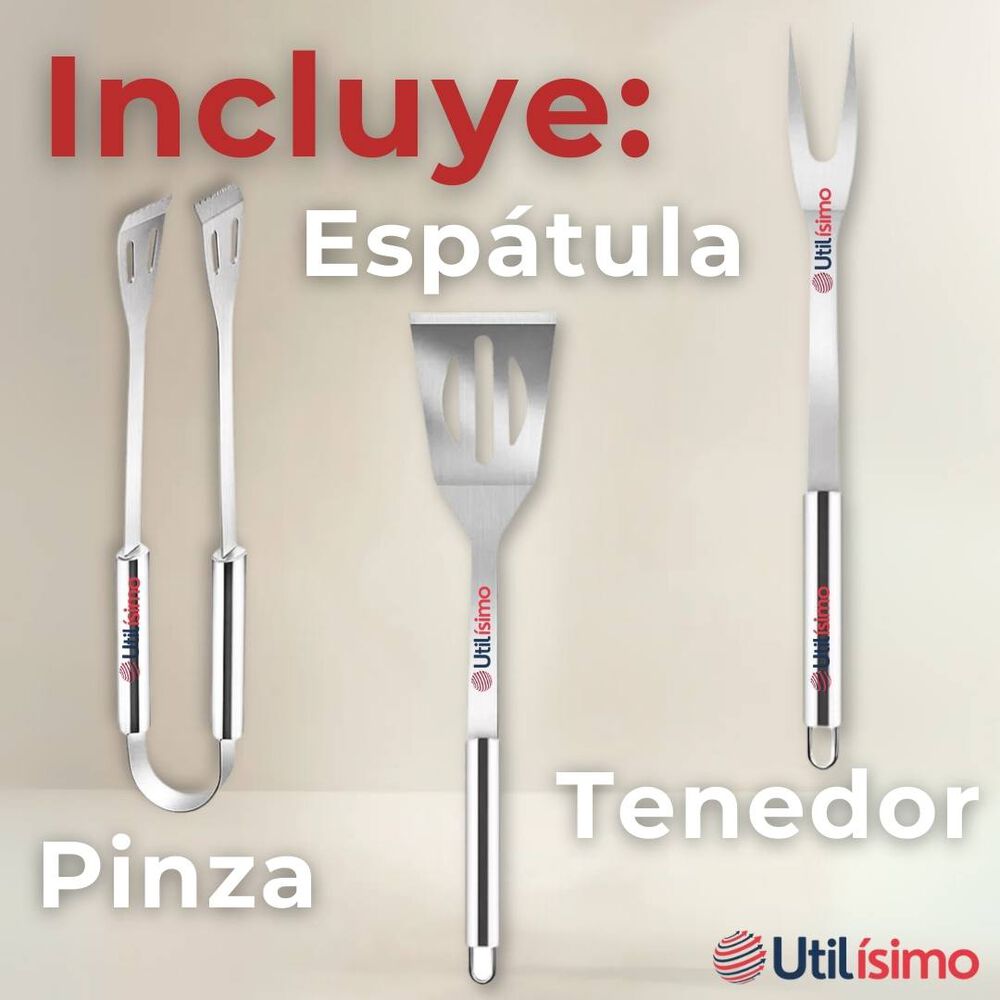 Kit Parrillero 3 Piezas Pinza Espátula Tenedor Para Asados Acero Inoxidable image number 1.0