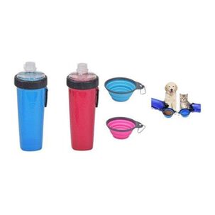 Botella De Agua Dual Portatil Vaso Plato Plegable Para Mascotas