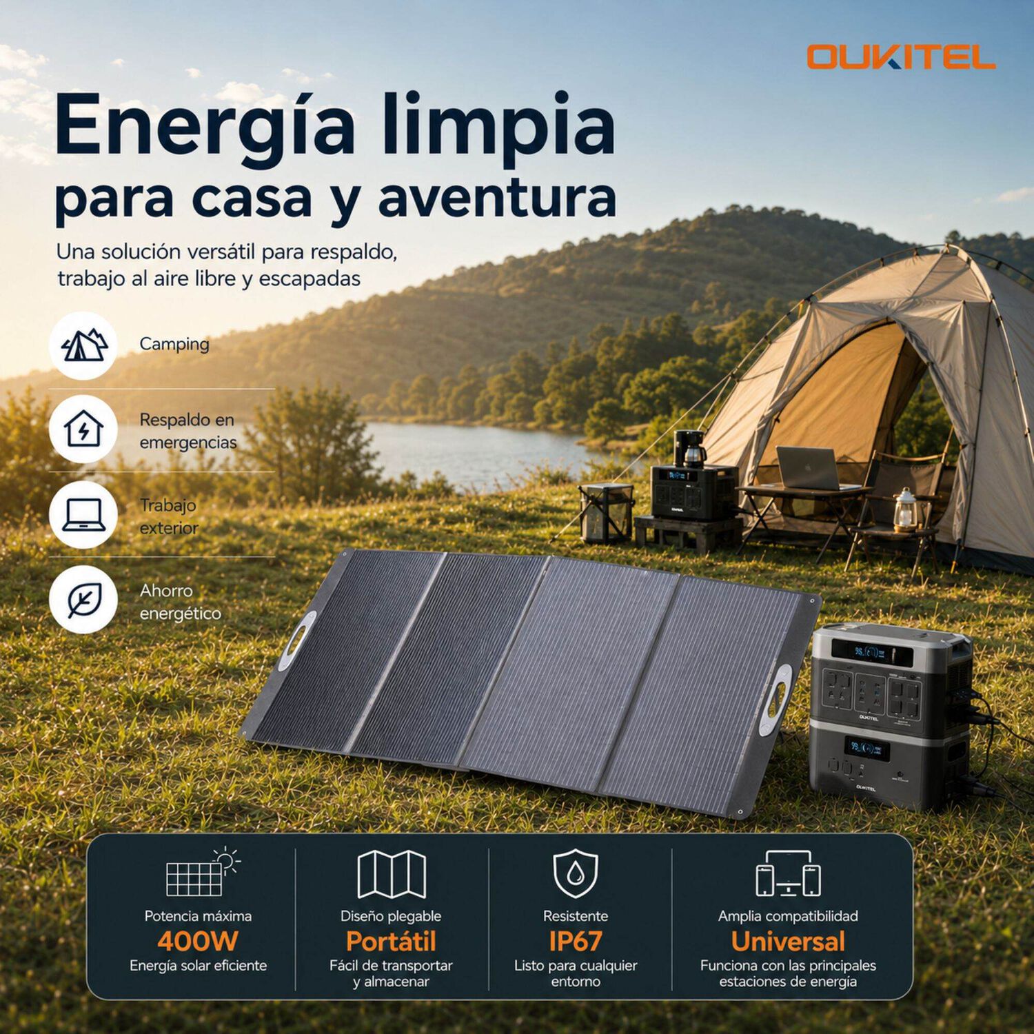 Panel Solar Port&aacute;til Oukitel 400w | Recubrimiento Etfe Ip68 image number 8.0