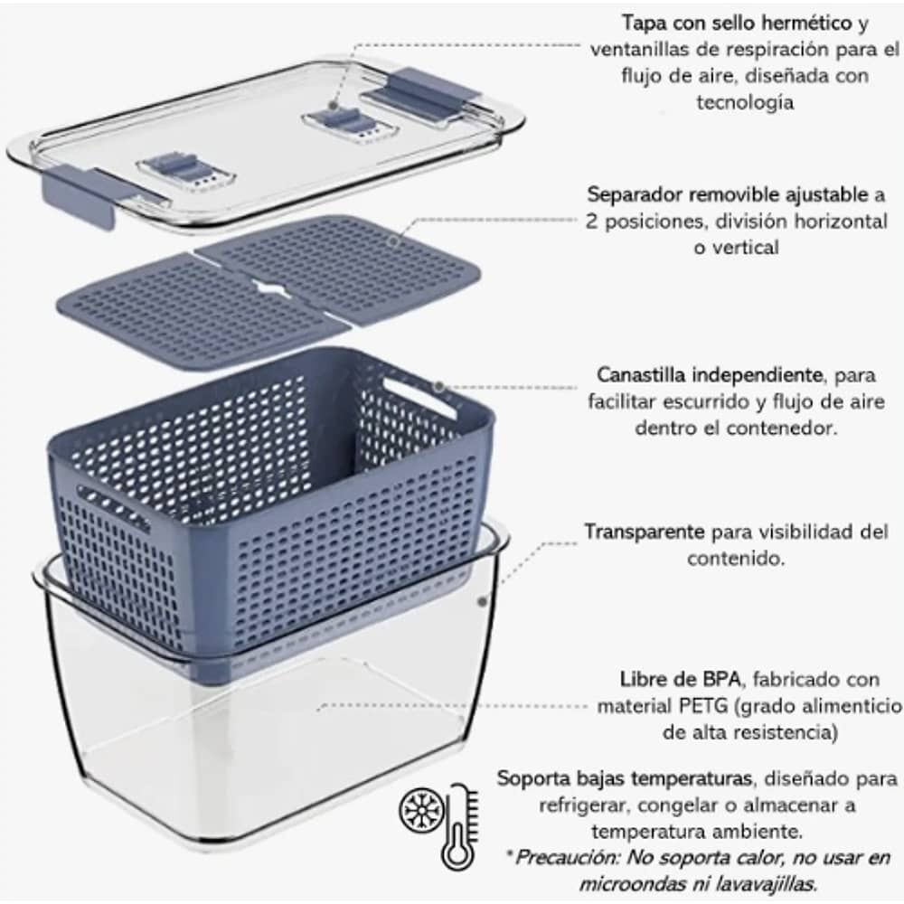Organizador Refrigerador Cocina Set De 3 Contenedores Tapa image number 1.0