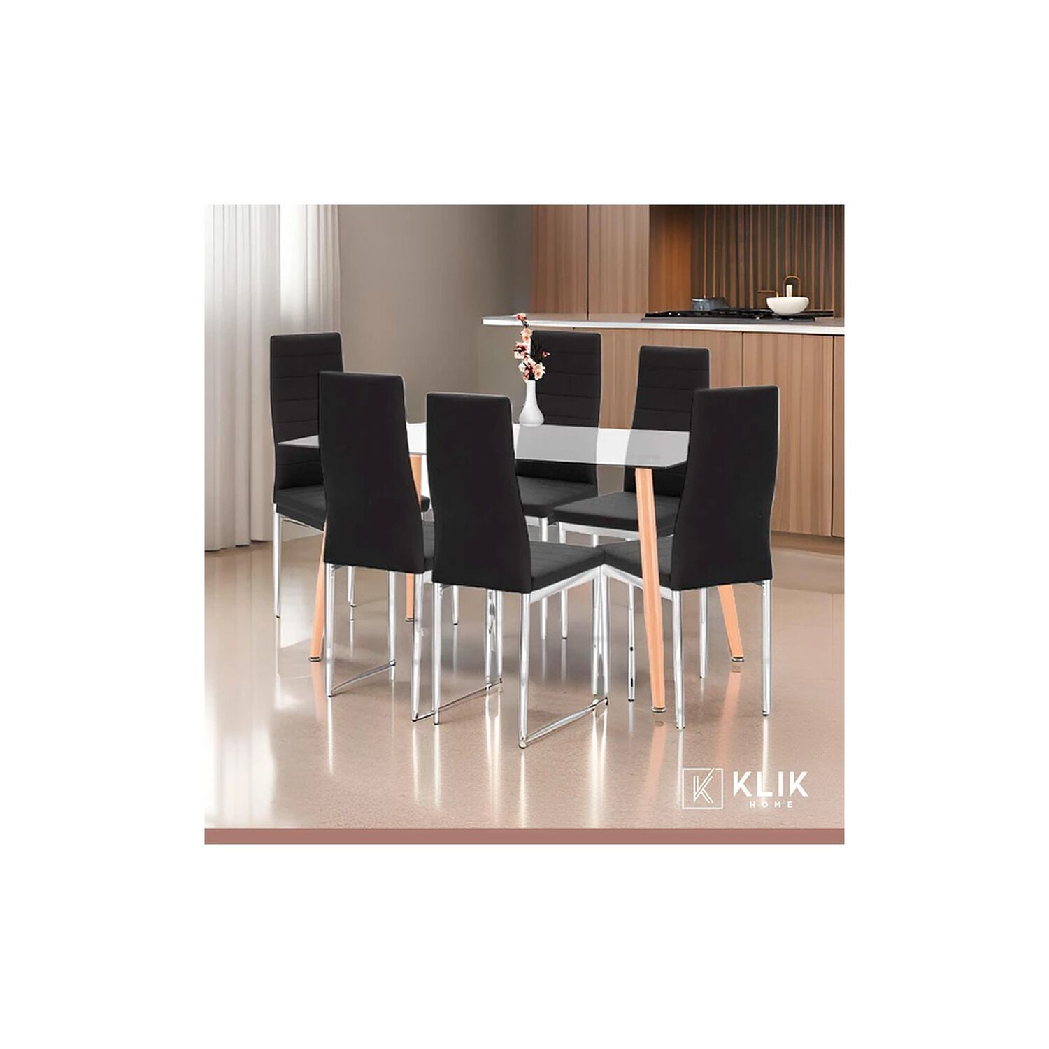 Comedor Mesa De Vidrio Rectangular 120x80 + 6 Sillas Dining Liana Acolchadas - Negras image number 1.0