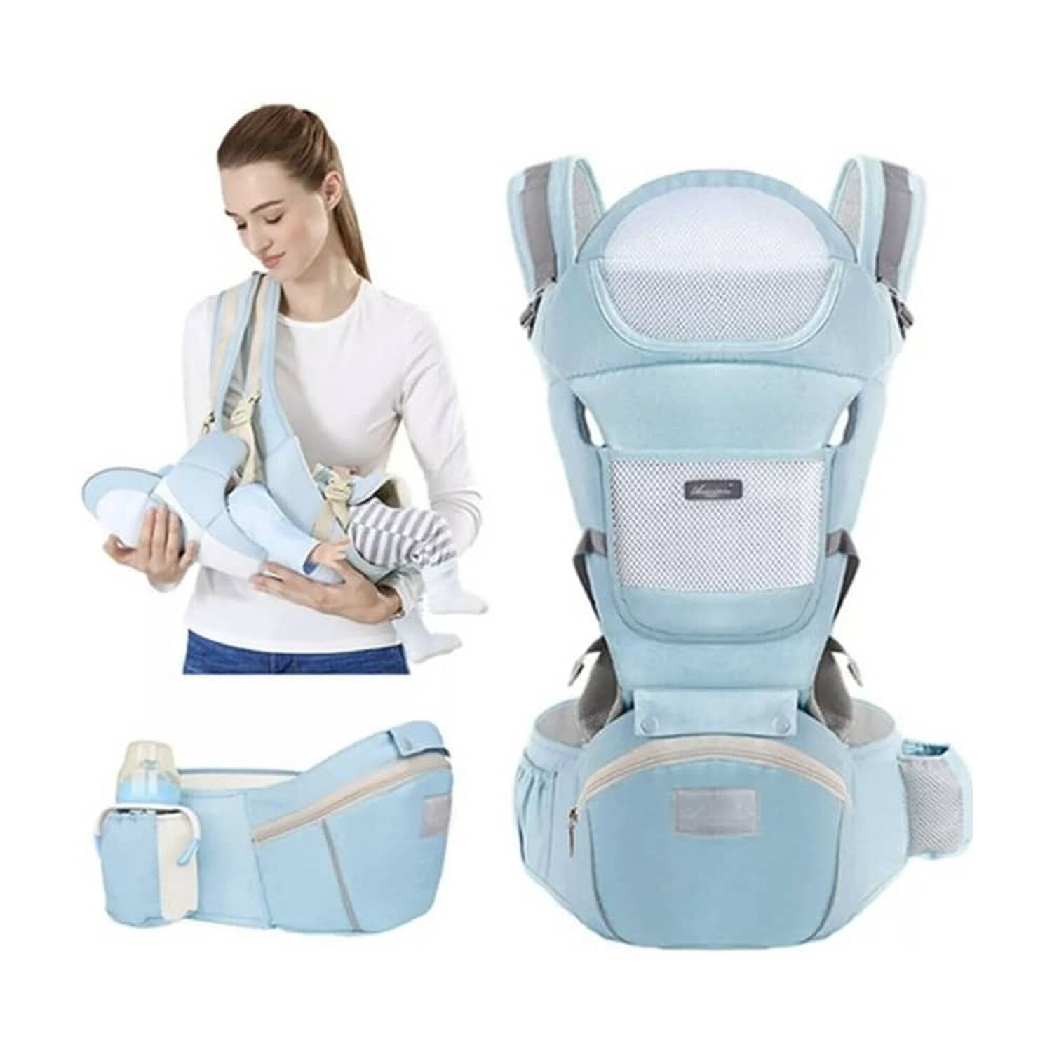 Mochila Porta Bebes Ergon&oacute;mica Asiento Multifuncional 6 En 3 Celeste image number 0.0