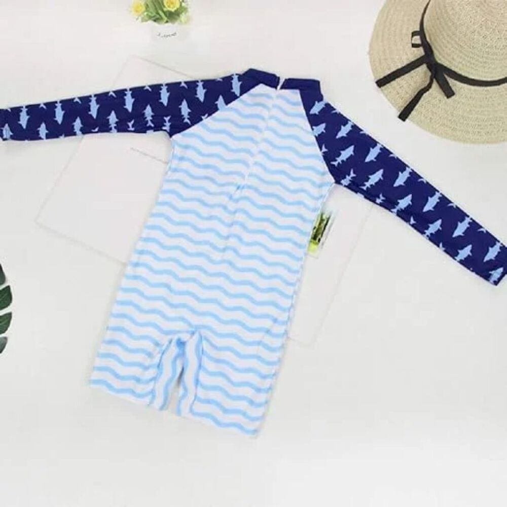 Traje De Baño Enterito Manga Larga Niño Jump Kids Azul Tiburon image number 3.0