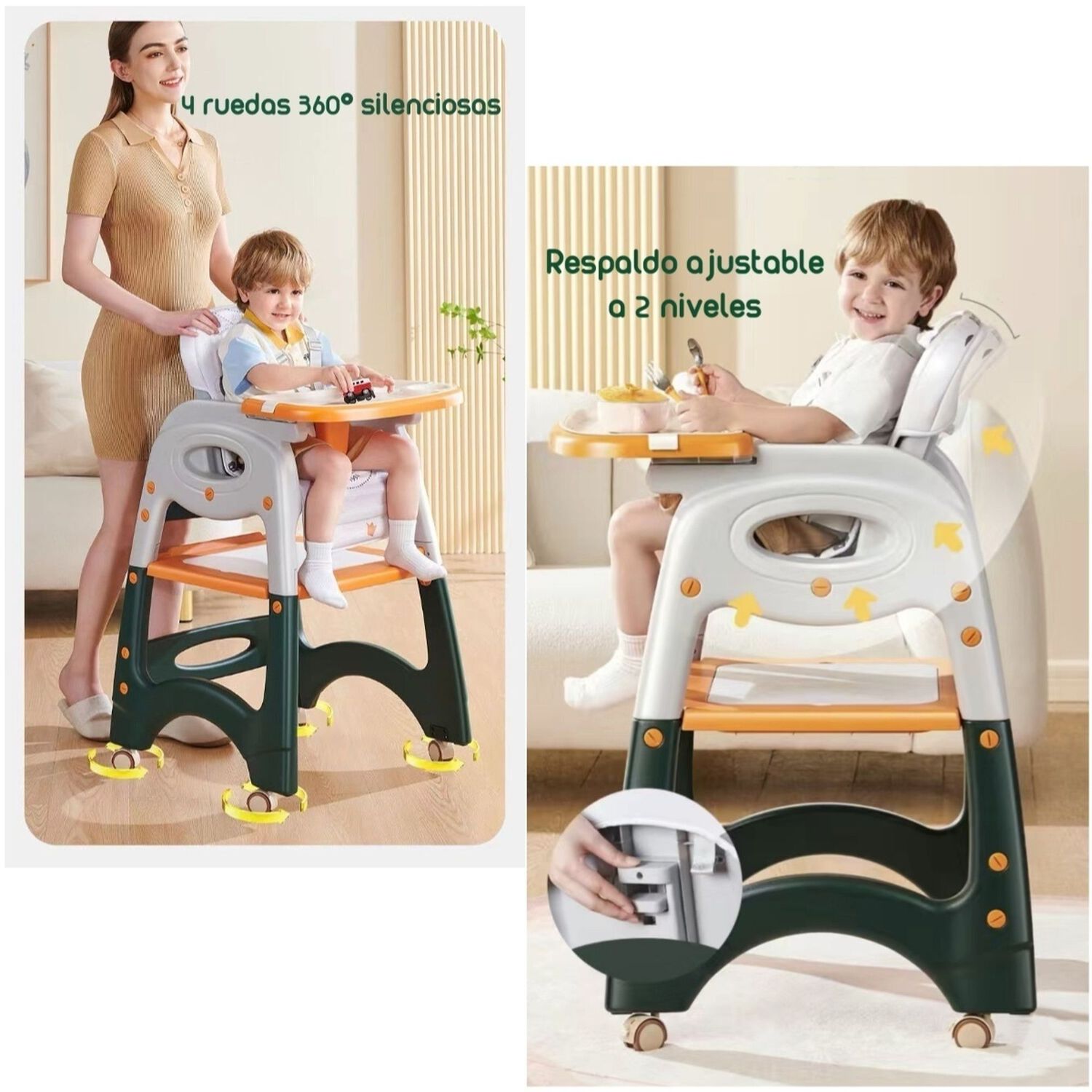 Silla De Comer Multifuncional Con Ruedas Naranja Lubabycas image number 1.0