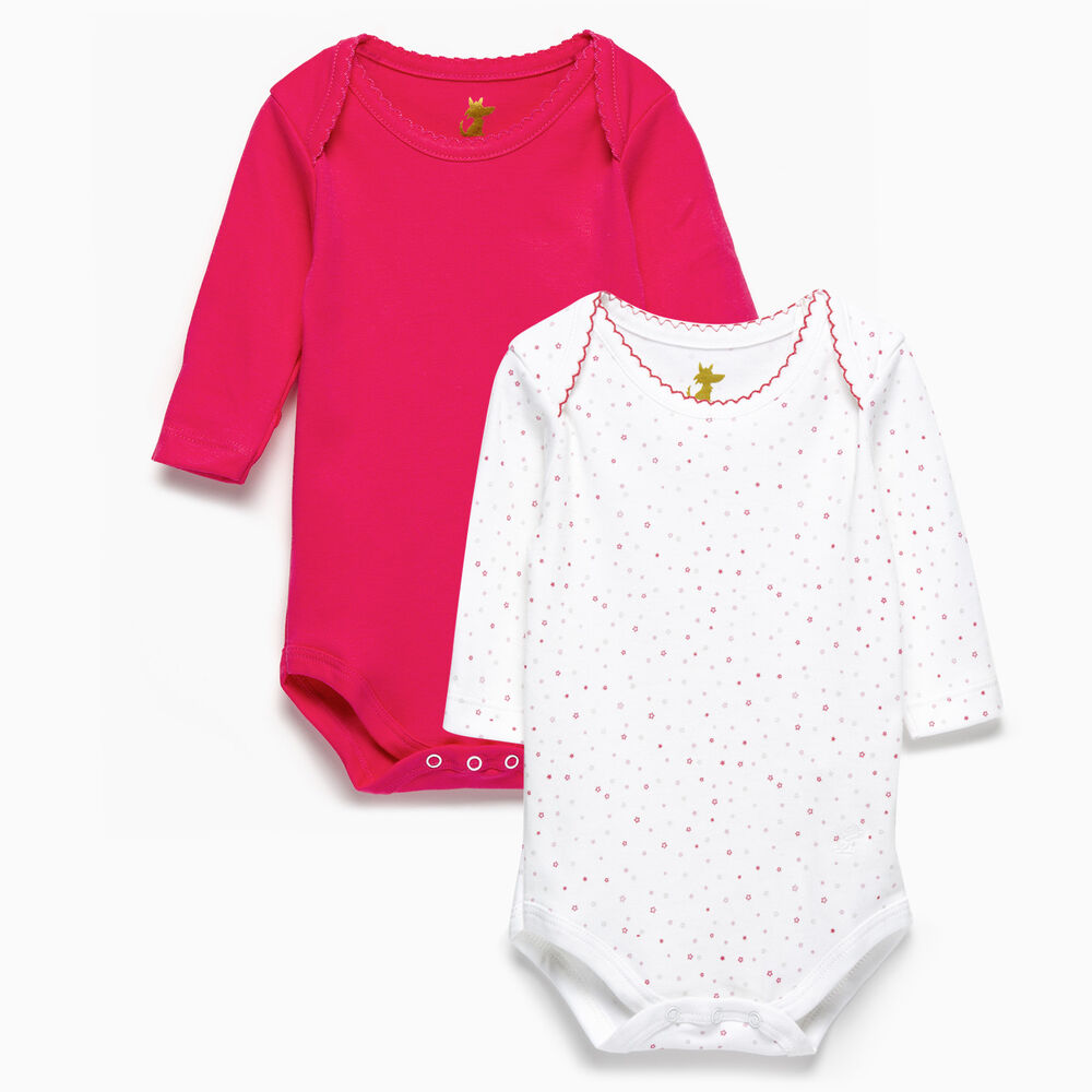 Pack Body Estrellas Blanco Fucsia Manga Larga Algodón Peruano image number 0.0