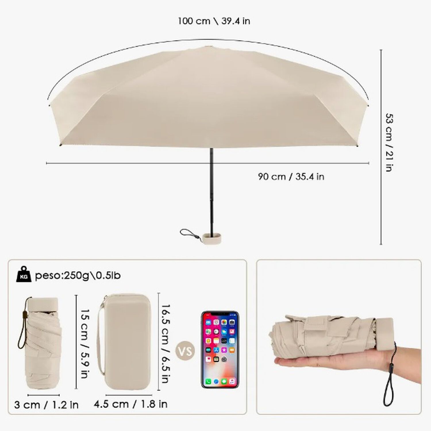 Mini Paragua Plegable Blanco image number 2.0