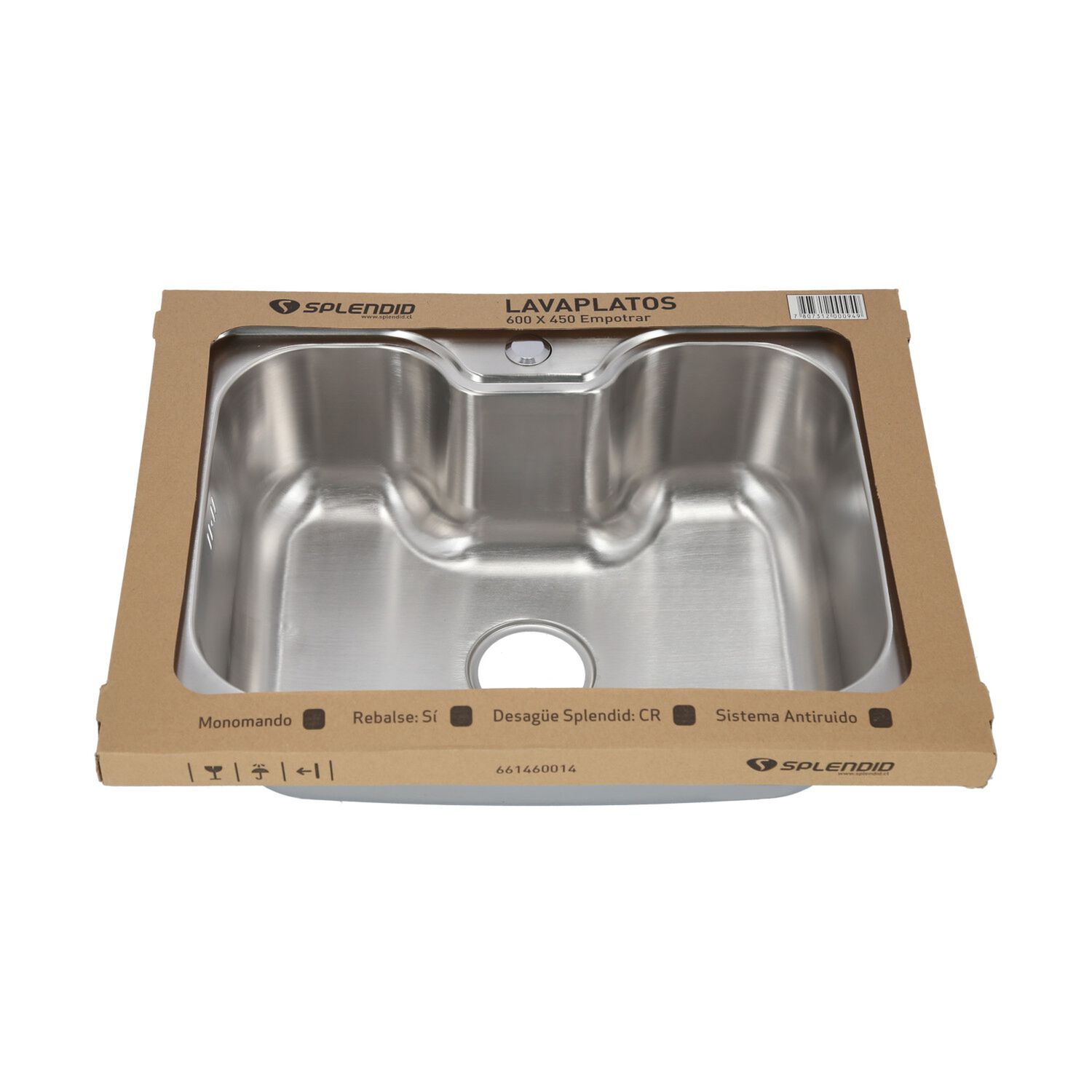 Lavaplatos Empotrado 600 X 450 Con Cesta Splendid Acero Inox image number 11.0