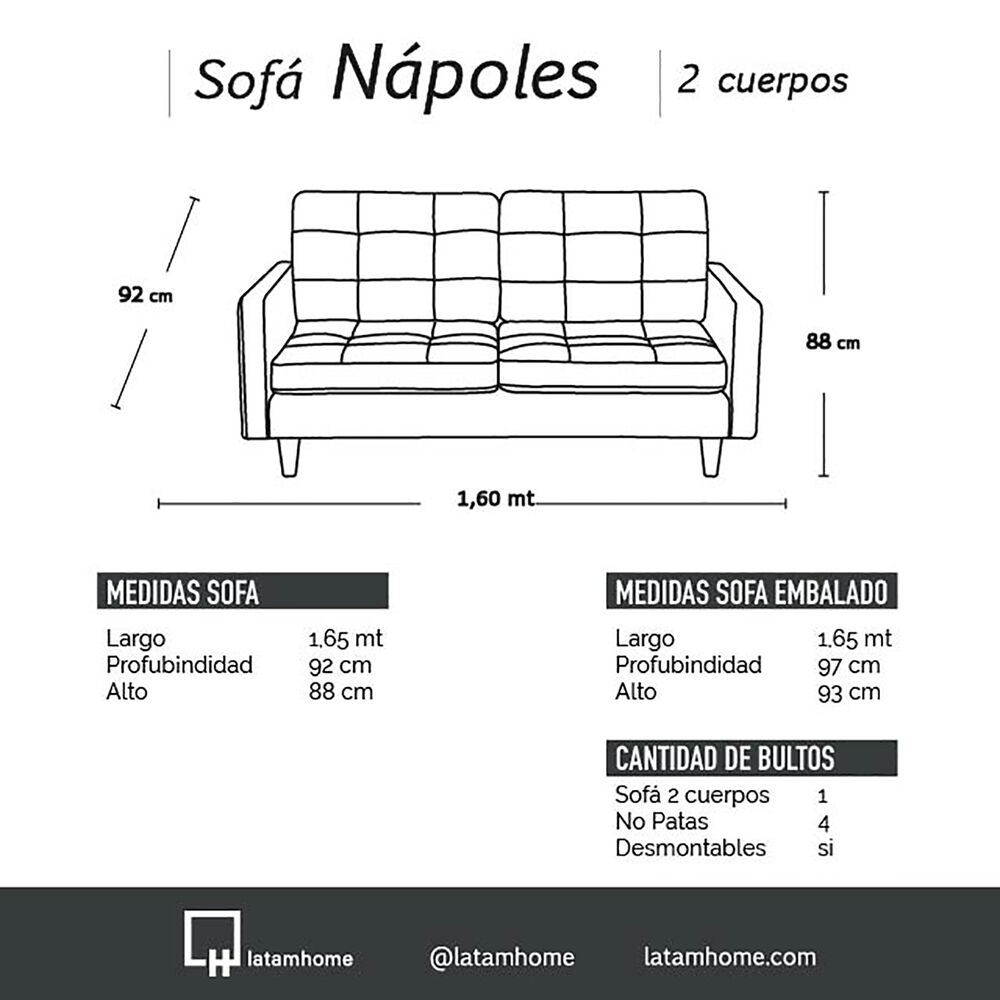 Sofa Napoles 2 Cuerpos Tela Velvet Verde image number 3.0