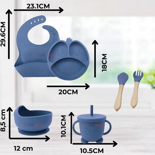 Set De Alimentaci&oacute;n Beb&eacute; Silicona De Formas 6 Piezas Libre Bpa Color Azul