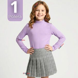 Polera Camiseta Bamb&uacute; Lila Cuello Beatle Primera Capa Manga Larga Ni&ntilde;a