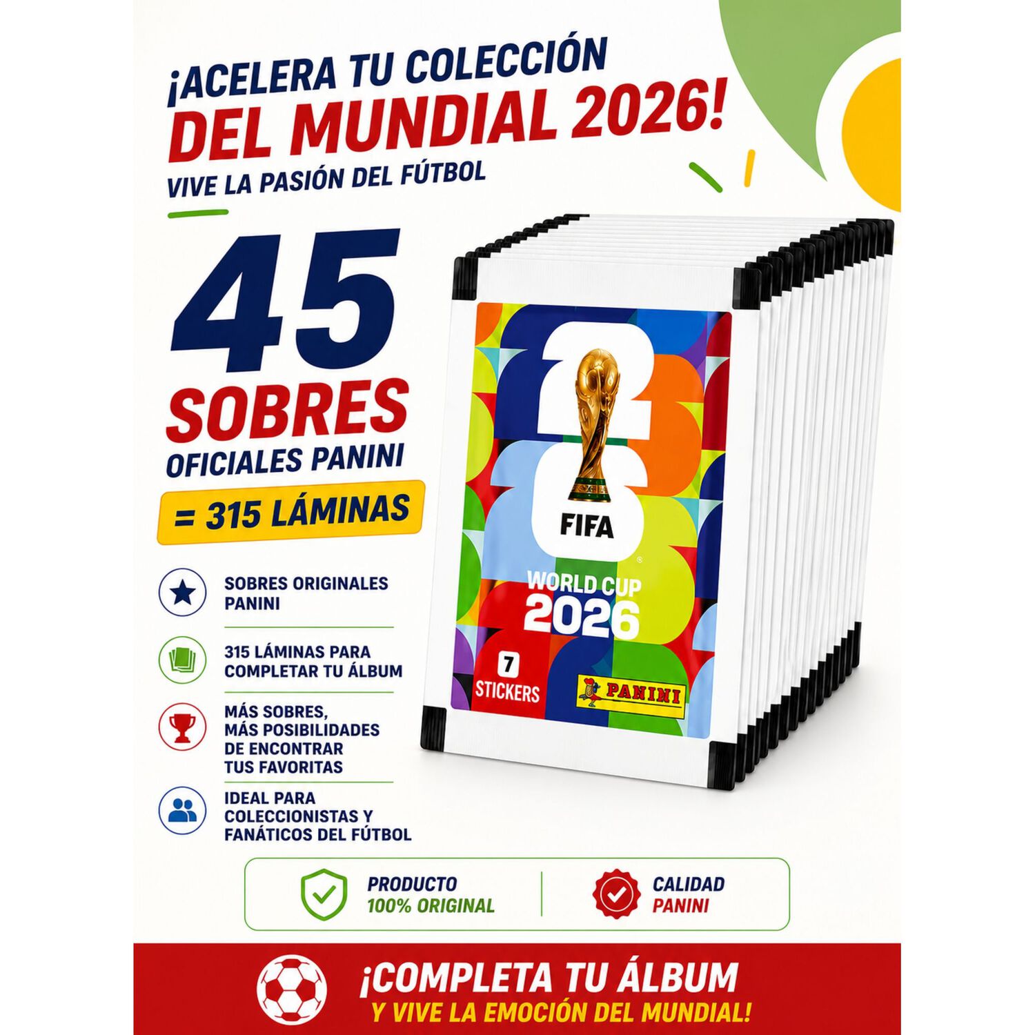Pack 45 Sobres Panini Mundial Fifa 2026 Original 315 L&aacute;minas image number 4.0